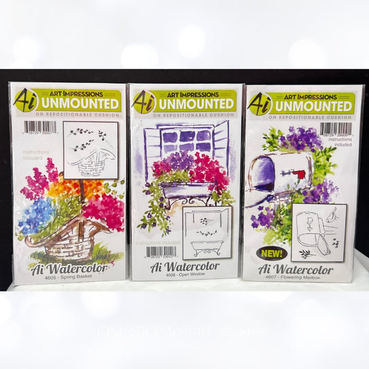 Art Impressions MAILBOX Window Spring Basket Flowers Watercolor Rubber Stamps