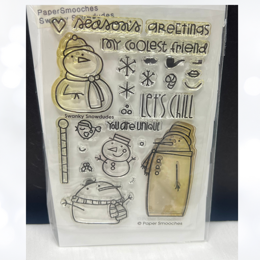 Paper Smooches SWANKY SNOWDUDES Snowman Christmas Rubber Stamps Rare