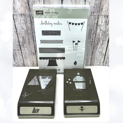 Stampin Up BUILD A BIRTHDAY Cupcake Cake Pennent Banner Rubber Stamps Punches