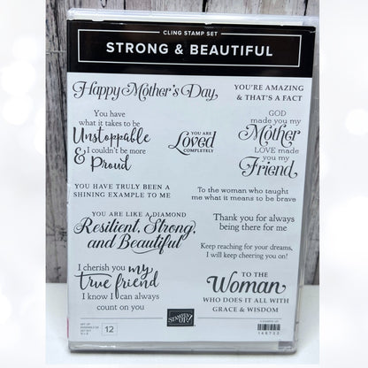Stampin Up STRONG & BEAUTIFUL Mothers Day Mom Sentiments Rubber Stamps