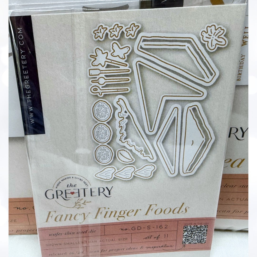 The Greetery SIPS TEA Fancy Finger Foods Party Cups Rubber Stamps Dies Stencil