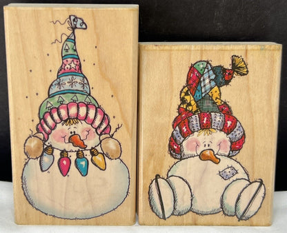 Penny Black SNOWY SKATES Lights Christmas Snowman Rubber Stamps Lot of 2