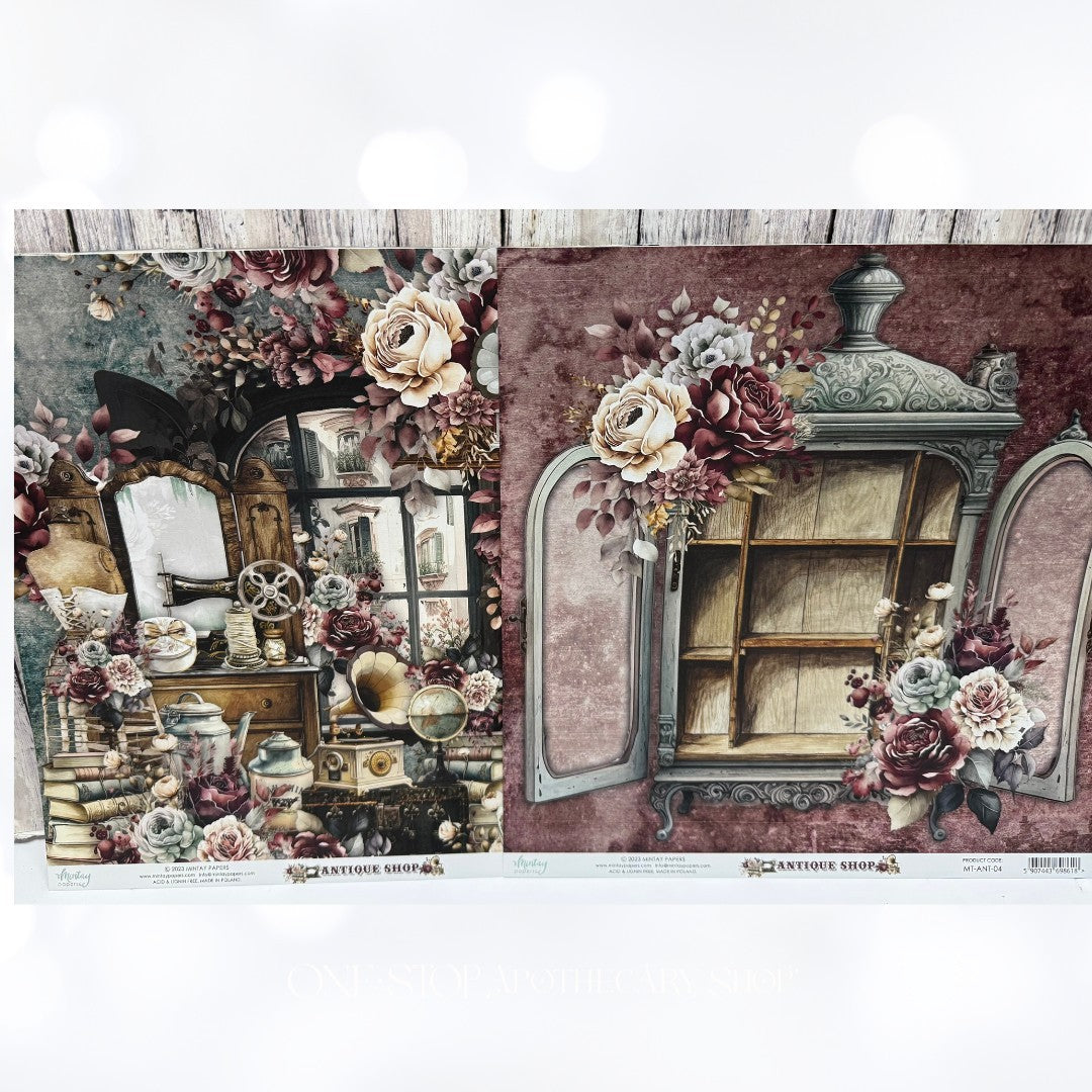 Mintay ANTIQUE SHOP 12x12 Paper Cardstock 6x6 Die Cuts Kit