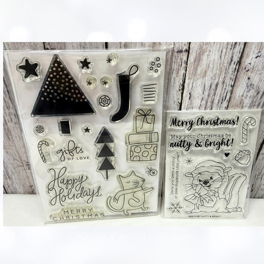 Simon Says Stamp NUTTY & BRIGHT Gifts of Love Cat Squirrel Rubber Stamps