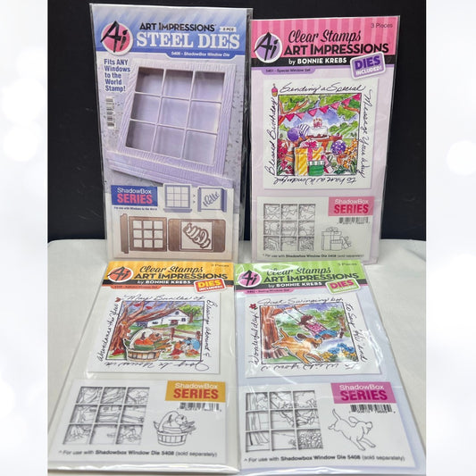 Art Impressions SHADOW BOX WINDOW Autumn Swing Rubber Stamps Dies