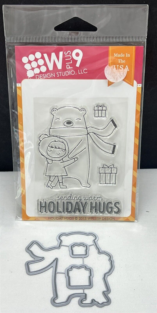 W Plus 9 Wplus9 HOLIDAY HANDS Polar Bear Christmas Rubber Stamps Dies Set