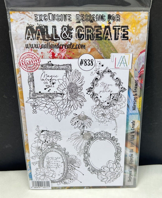 Aall & Create MIRRORS & FRAMES Mixed Media Floral 6x8 Rubber Stamps