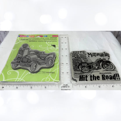 Stampendous MOTORCYCLE Vintage Car Fathers Day Rubber Stamps