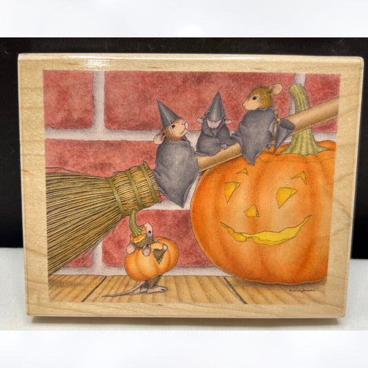 House Mouse BETWITCHING PUMPKINS Halloween Witch Rubber Stamp