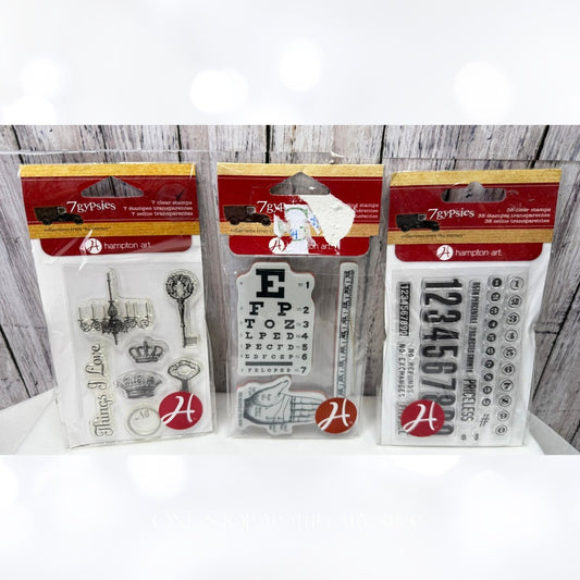 7Gypsies MIXED MEDIA Eye Chart Keys Numbers Rubber Stamps Lot of 3