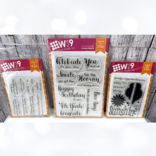 Wplus9 W Plus 9 SENTIMENTS Wishing You Sunshine Birthday Rubber Stamps Lot of 3