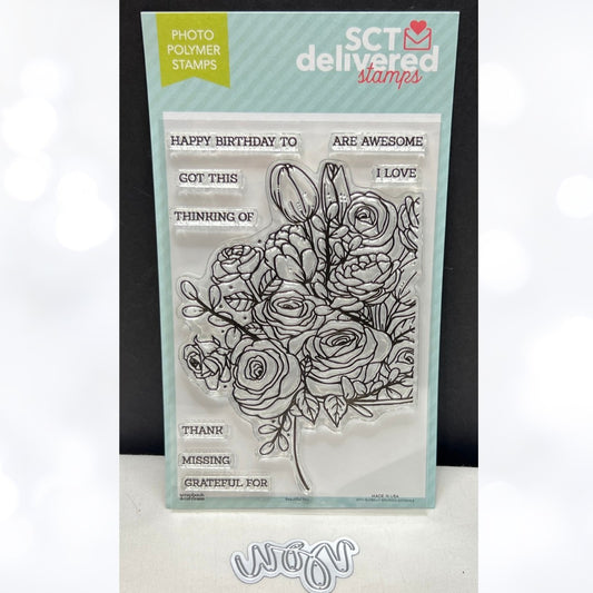 SCT Delivered BEAUTIFUL YOU Floral Flowers Bouquet Rubber Stamps