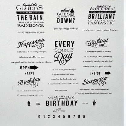 Papertrey Ink MOVERS & SHAKERS Birthday Sentiments Zippers Rubber Stamps Dies