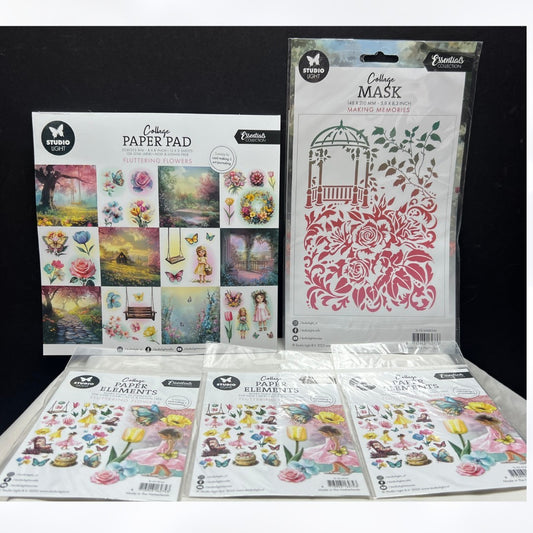 Studio Light FLUTTERING FLOWERS Little Girls 8x8 Paper Ephemera Stencil Kit