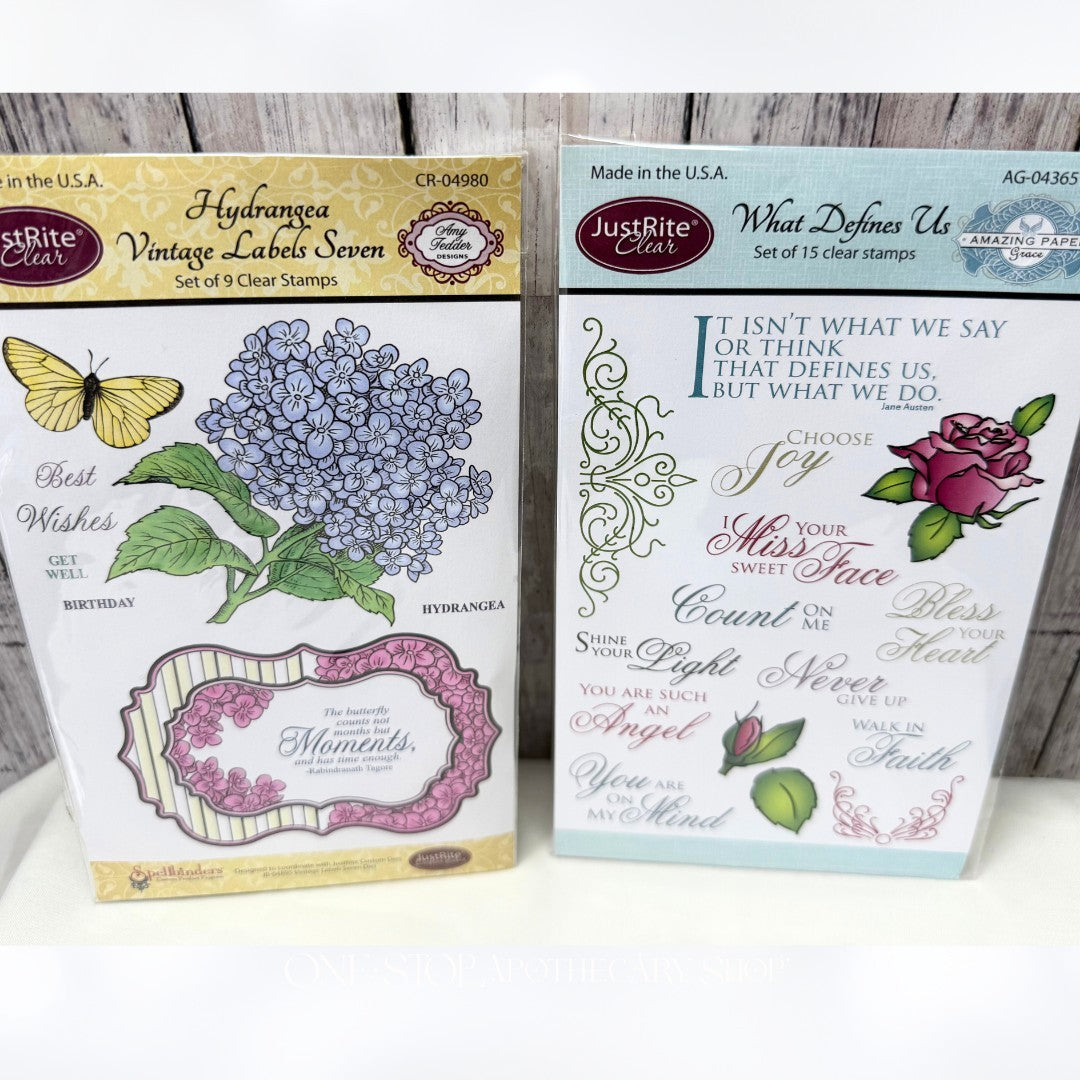 Justrite HYDRANGEA Vintage Labels What Defines Us Sentiments Rubber Stamps