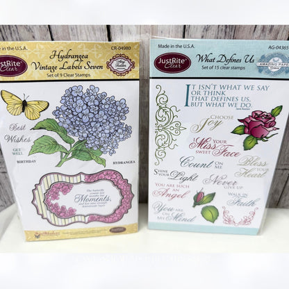 Justrite HYDRANGEA Vintage Labels What Defines Us Sentiments Rubber Stamps