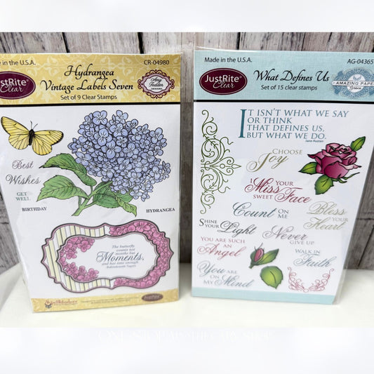 Justrite HYDRANGEA Vintage Labels What Defines Us Sentiments Rubber Stamps