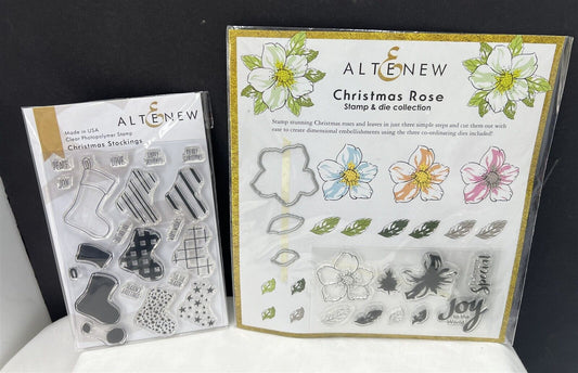 Altenew CHRISTMAS STOCKINGS Rose Flowers Holiday Rubber Stamps Lot