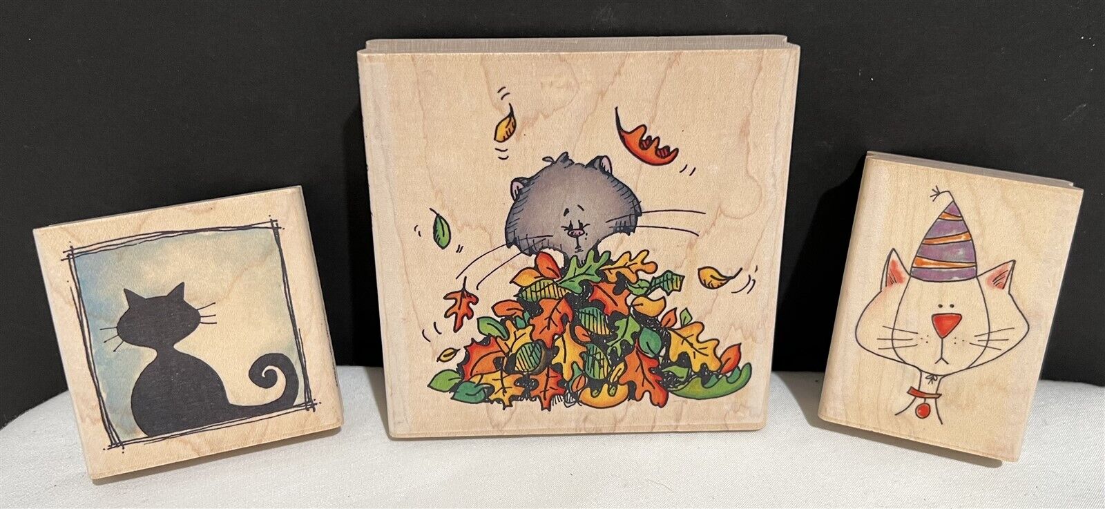 Whipper Snapper FALL KITTY Cats Birthday Autumn Wood Rubber Stamps Lot of 3