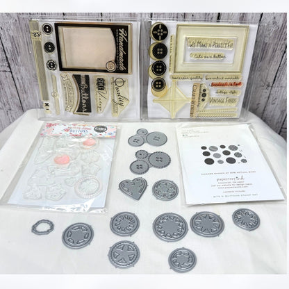 Papertrey Ink BUTTON BOUTIQUE Notable Notions Rubber Stamps Dies Rare