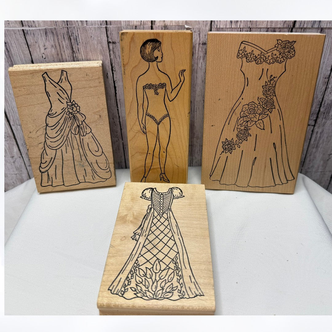 Me & Carrie Lou PAPER DOLL Dress Up Fashion Rubber Stamps Lot