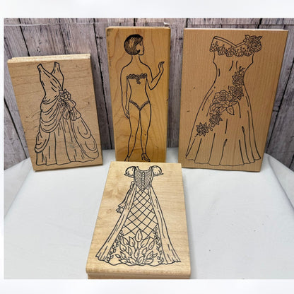 Me & Carrie Lou PAPER DOLL Dress Up Fashion Rubber Stamps Lot