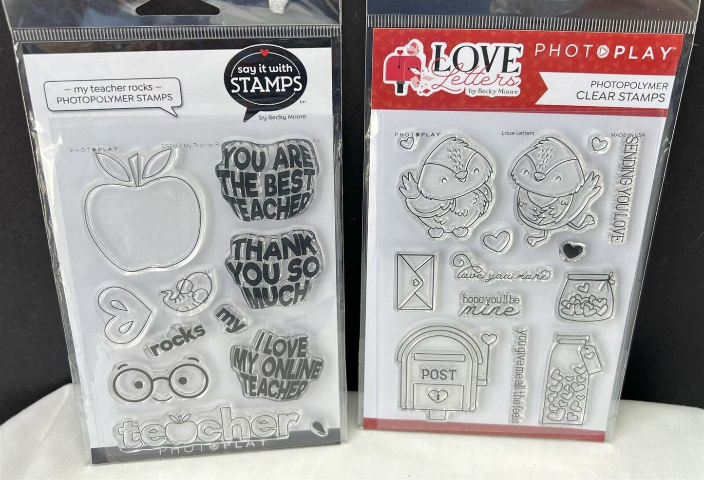 Photoplay MY TEACHER ROCKS Love Letters Birds School Rubber Stamps Lot