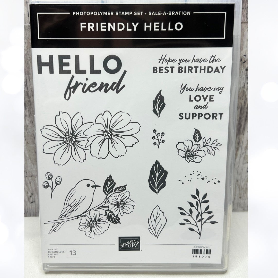 Stampin Up FRIENDLY HELLO Birds Floral Rubber Stamps