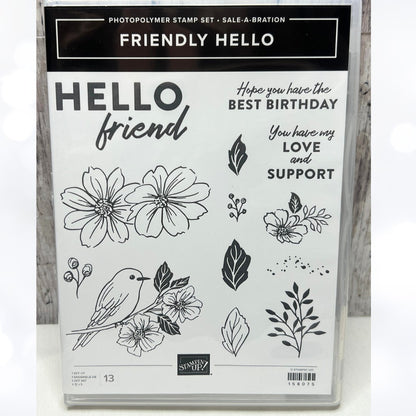 Stampin Up FRIENDLY HELLO Birds Floral Rubber Stamps