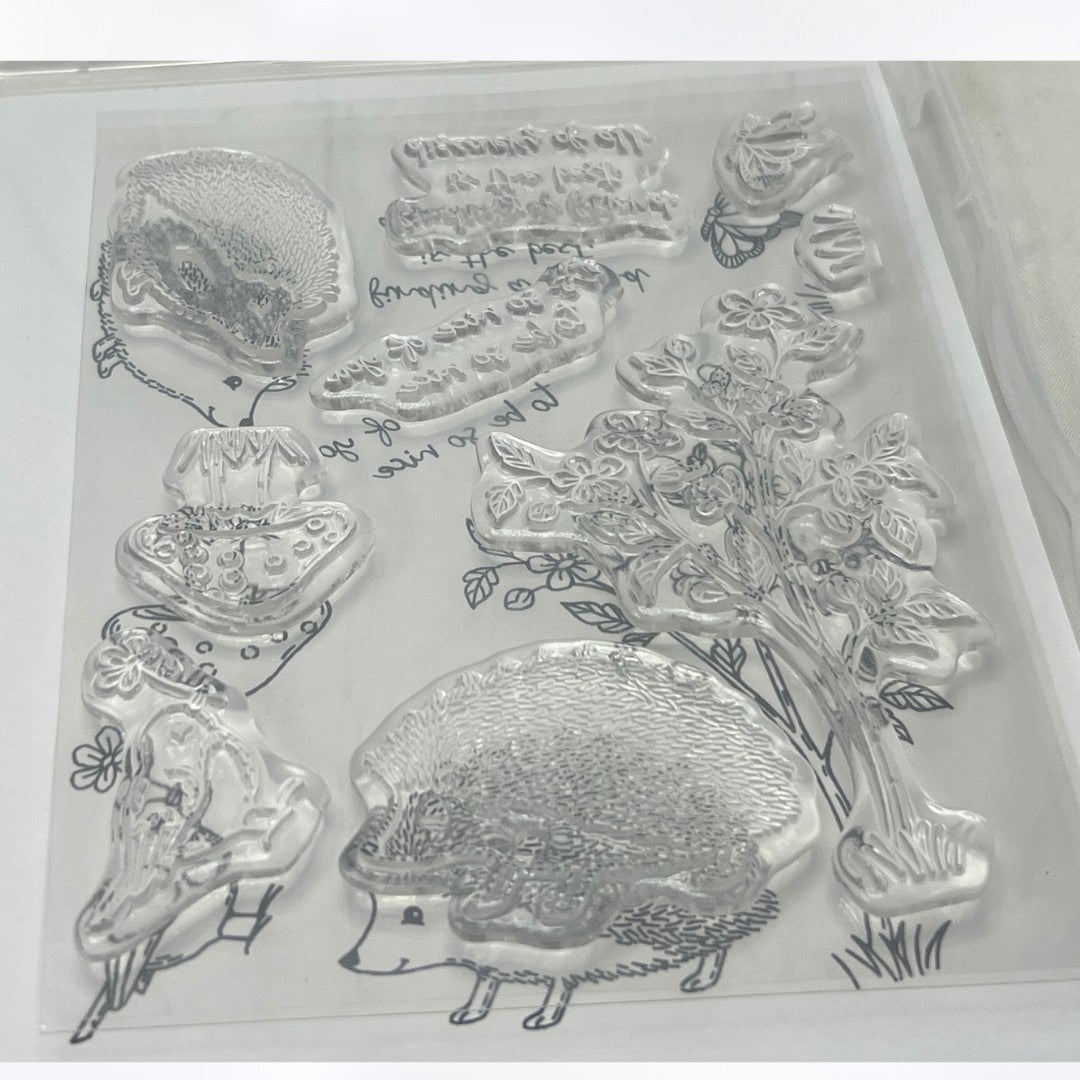 Stampin Up HAPPY HEDGEHOGS Mushroom Bird Rubber Stamps Punch