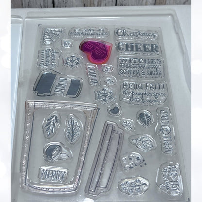 Stampin Up MERRY CAFE Coffee Christmas Halloween Rubber Stamps Framelits Dies