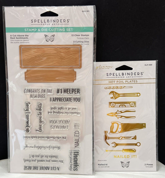 Spellbinders NAILED IT Glimmer Hot Foil Tools Fathers Day Rubber Stamps Dies Lot