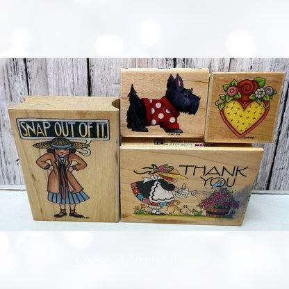 Mary Engelbreit DOG Snap Thank You Wood Rubber Stamps Lot of 4