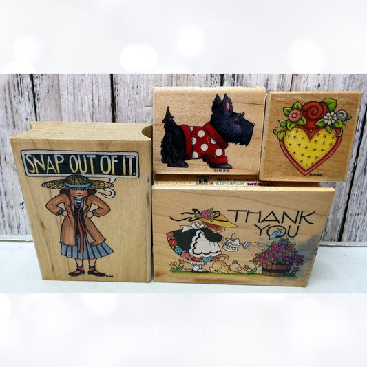 Mary Engelbreit DOG Snap Thank You Wood Rubber Stamps Lot of 4