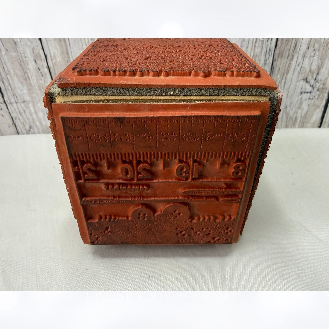 Vintage SEWING Portrait Lace Art Journal Rubber Stamp Cube