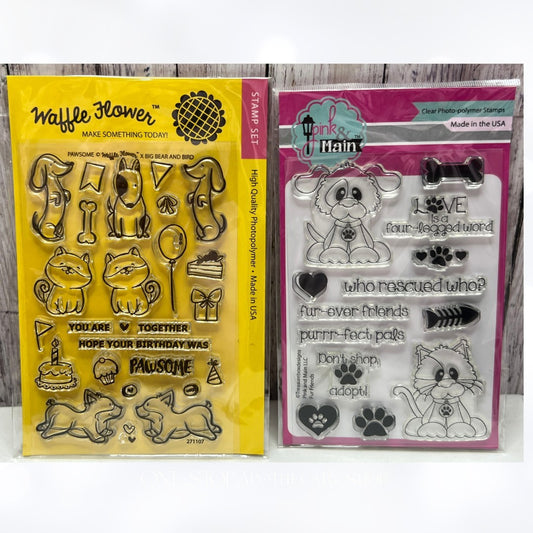 Waffle Flower Pink & Main FUR FRIENDS Pawsome Cats Dogs Rubber Stamps