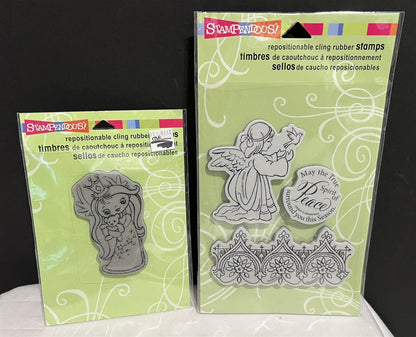 Stampendous ANGEL & ANGEL KIDDO Girl Christmas Rubber Stamps Lot of 2