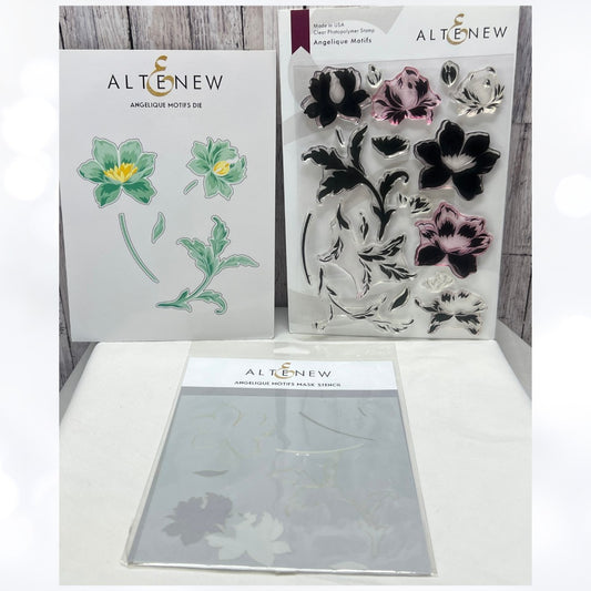 Altenew ANGELIQUE MOTIFS Flowers Floral 6x8 Rubber Stamps Dies Mask
