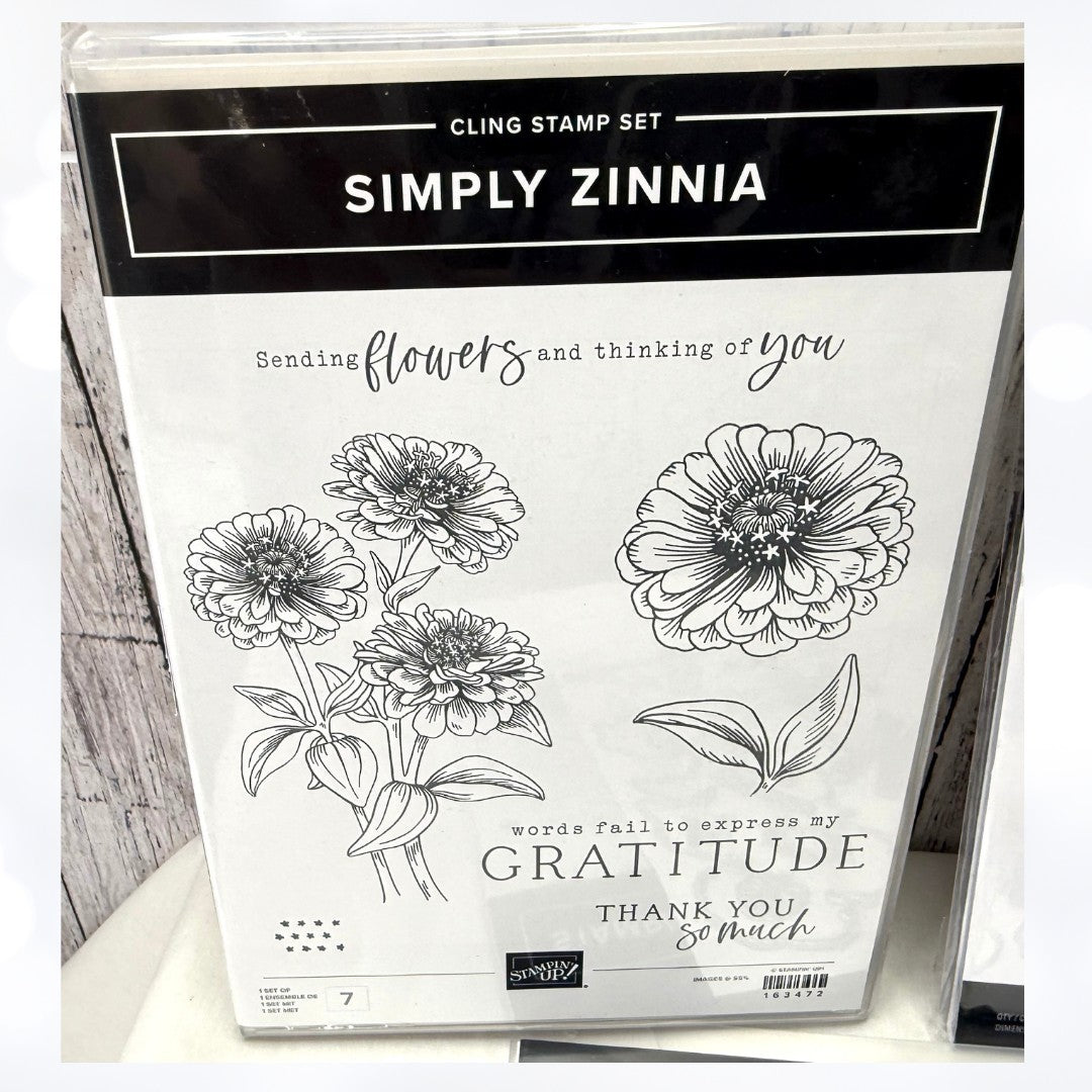 Stampin Up SIMPLY ZINNIA Flowers Rubber Stamps Dies Embossing Folder