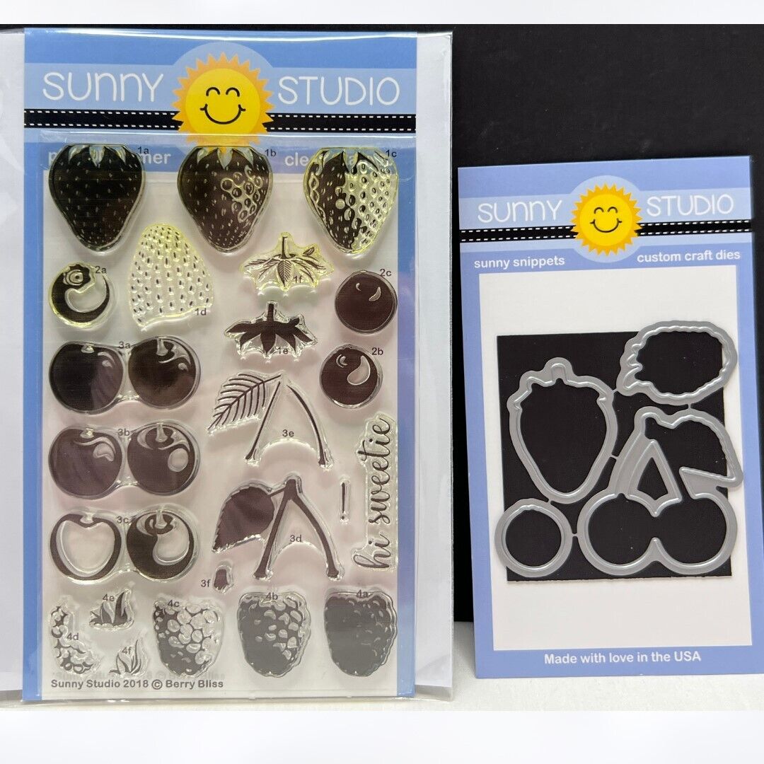 Sunny Studio BERRY BLISS Stawberry Cherry Fruit Rubber Stamps Dies