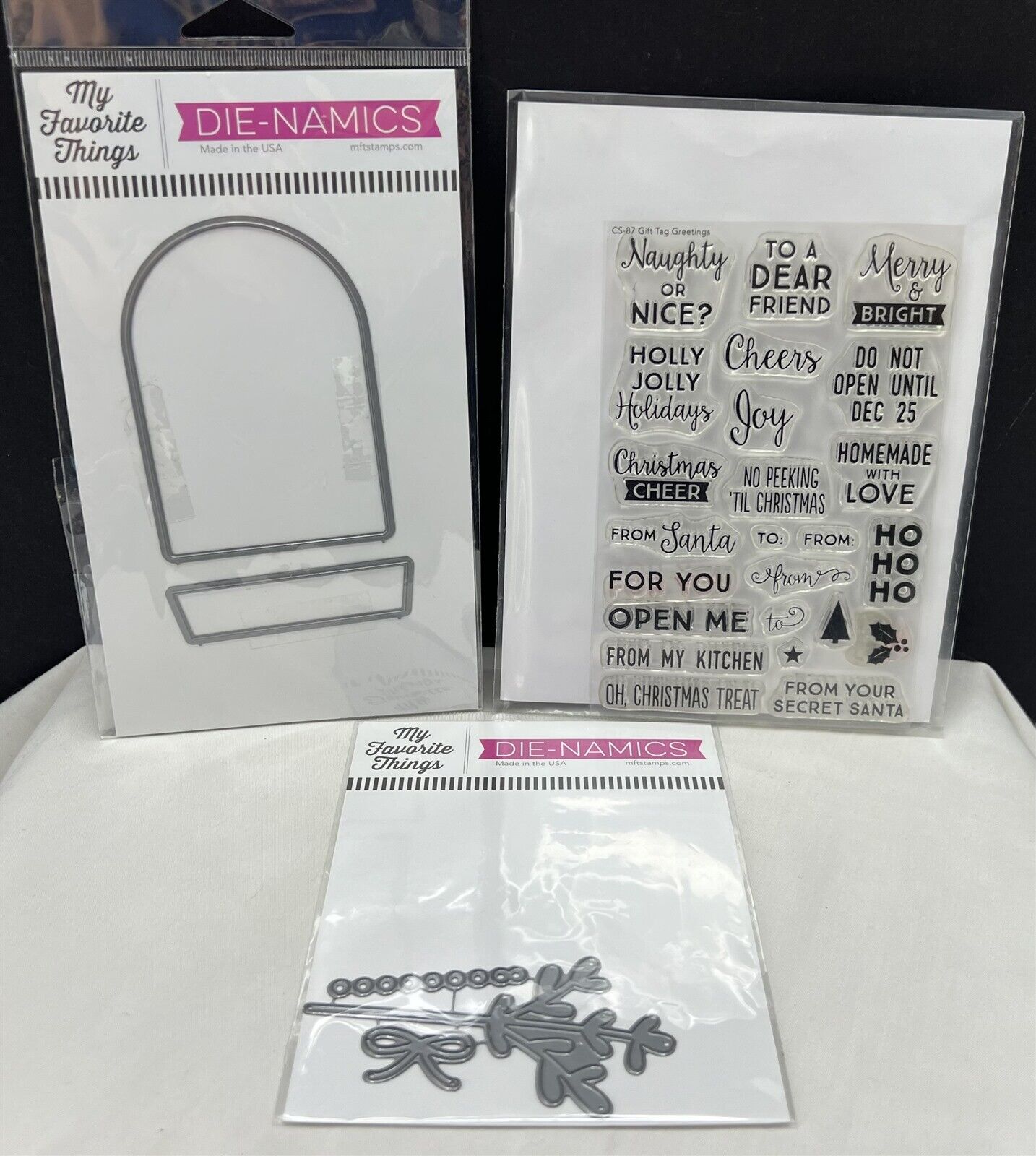 My Favorite Things GIFT TAG GREETINGS Snow Globe Christmas Rubber Stamps Dies