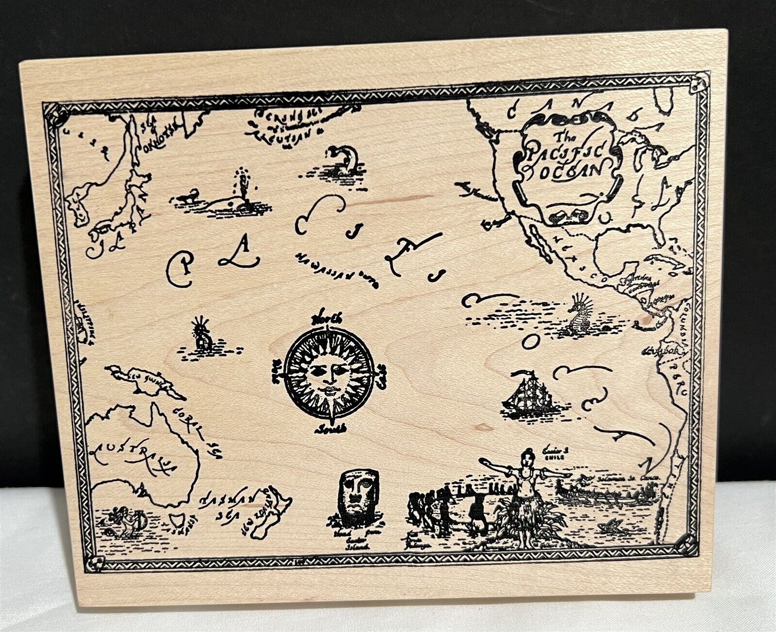 Stampa Rosa PACIFIC OCEAN Map Travel Journey R59-345 Background Rubber Stamp