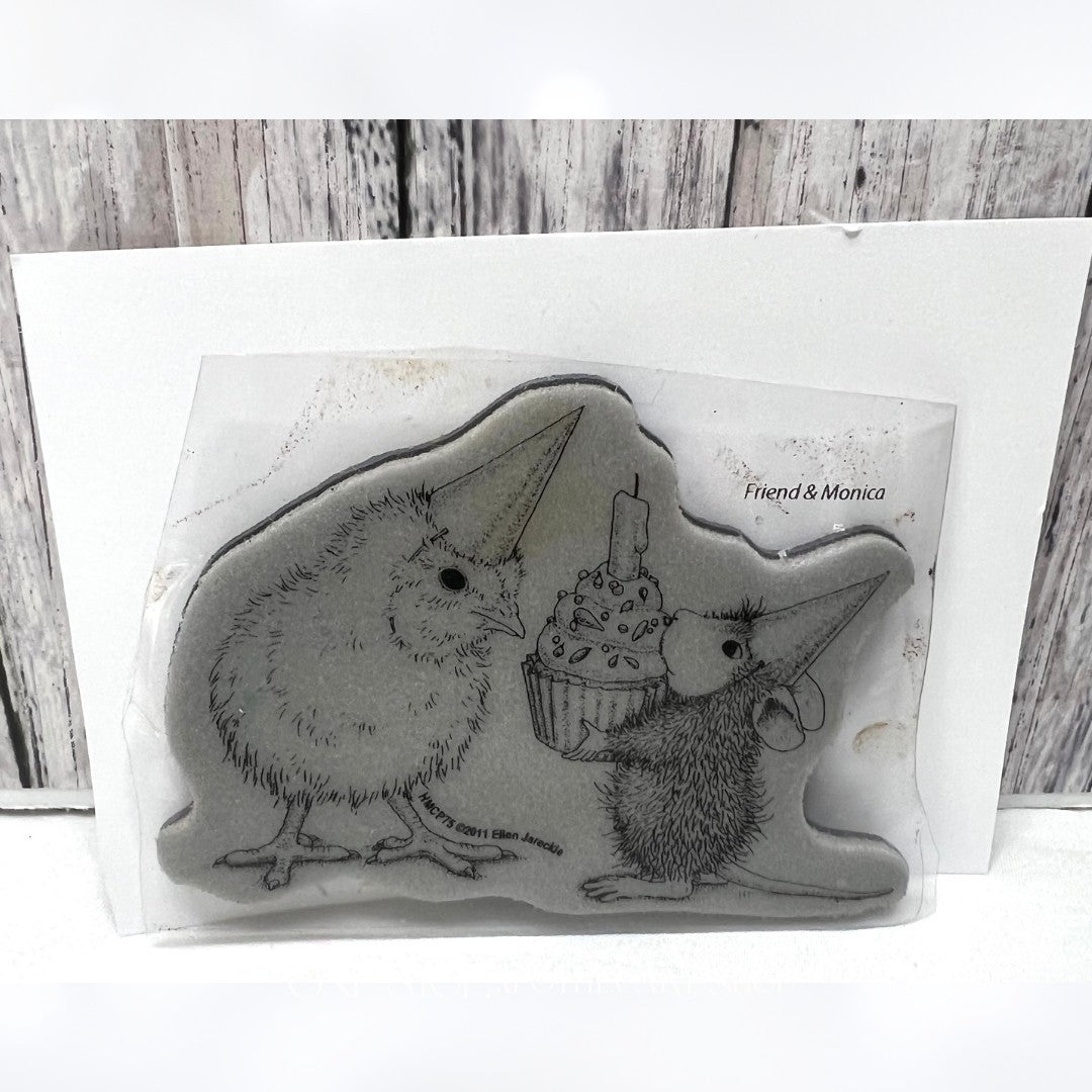 House Mouse BIRTHDAY CHICK Party Cake Chicken Mice HMCP75 Rubber Stamp Rare