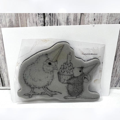 House Mouse BIRTHDAY CHICK Party Cake Chicken Mice HMCP75 Rubber Stamp Rare