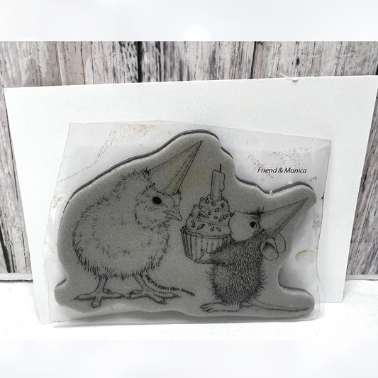 House Mouse BIRTHDAY CHICK Party Cake Chicken Mice HMCP75 Rubber Stamp Rare