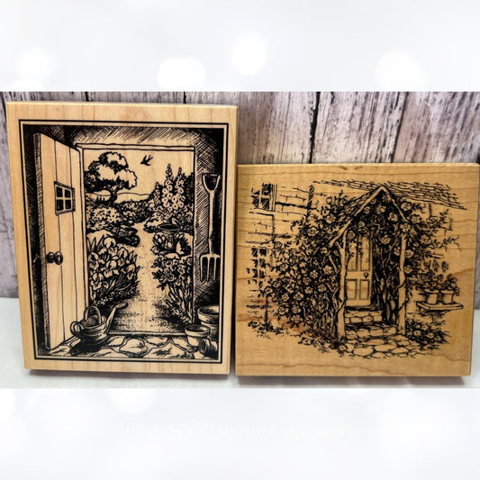 PSX GARDEN DOORWAYS Doors Spring Flowers Rubber Stamps Set of 2