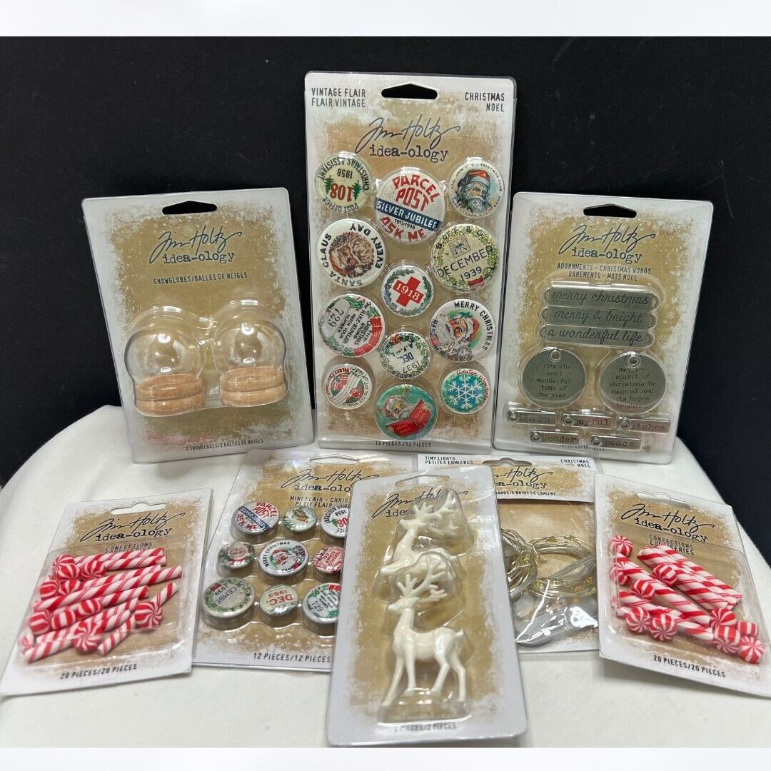 Tim Holtz Idea-ology CHRISTMAS Holiday Flair Snowglobes Embellishments Lot of 8