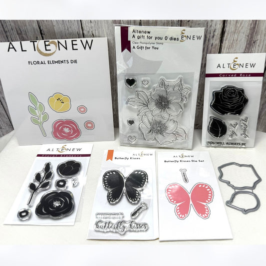 Altenew FLOWERS Butterfly Mini Rubber Stamps Dies Lot of 4
