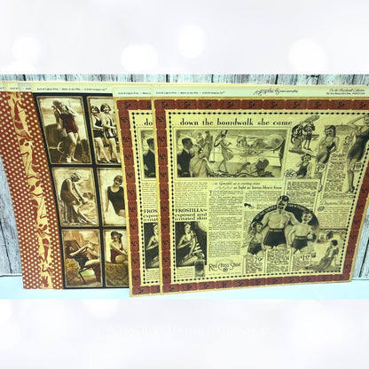 Graphic 45 ON THE BOARDWALK Vintage 12x12 Paper Cardstock 20 Sheets & Die Cuts