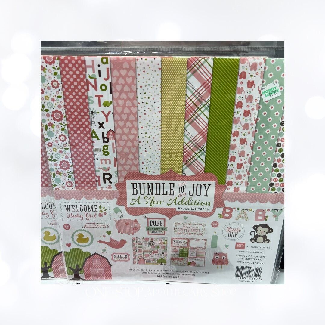 Echo Park Paper Studio BABY GIRL Shower 12x12 Scrapbook Paper Stickers Kit